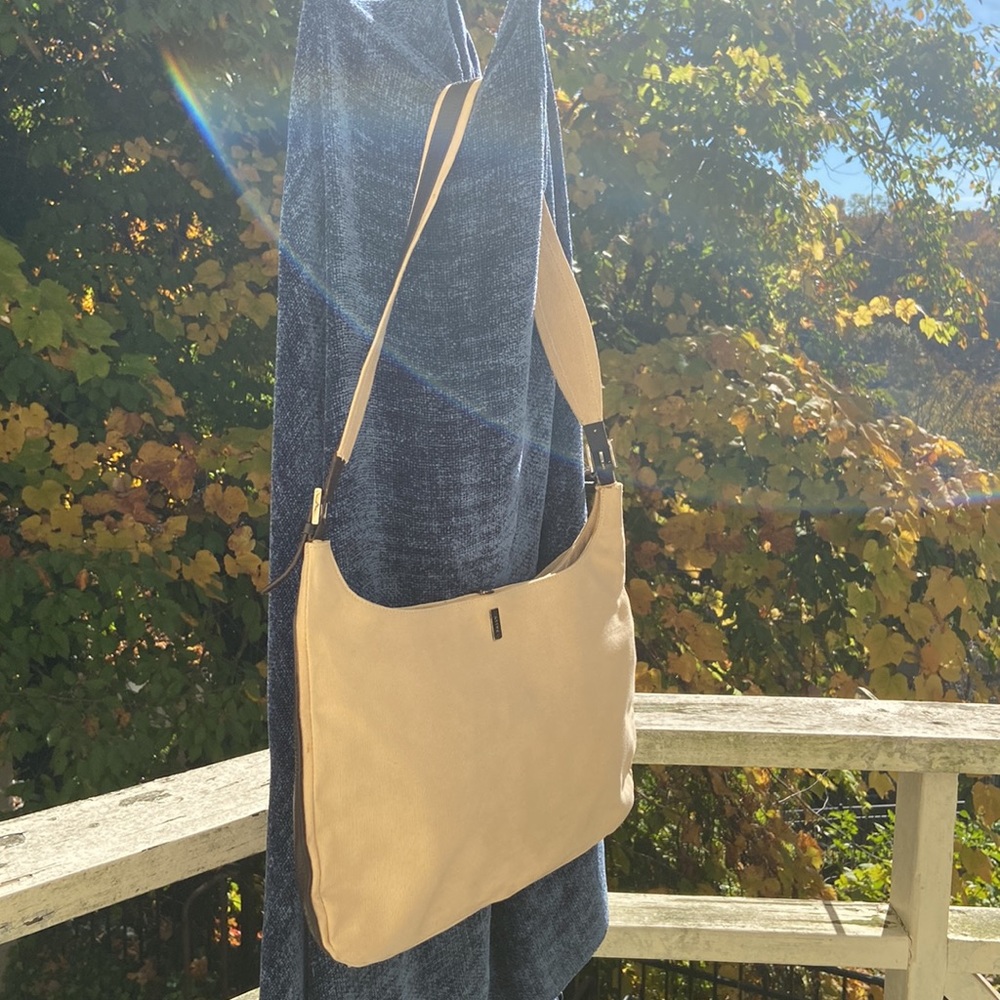 Bally Mod Hobo Brown Leather Beige Canvas Shoulder Handbag Purse - Picture 7 of 14